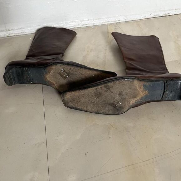 Vintage brown leather pointed boots kitten heel Narrow - Picture 3 of 4